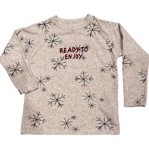 Zara Light Tan Crew Neck Sweater Black Snowflakes 
Maroon Letters Sz 4-5 Years